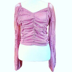 NWT Oak & Trellis Vivian Ruched Lace Sleeve Purple Top Women's Size M Stitch Fix